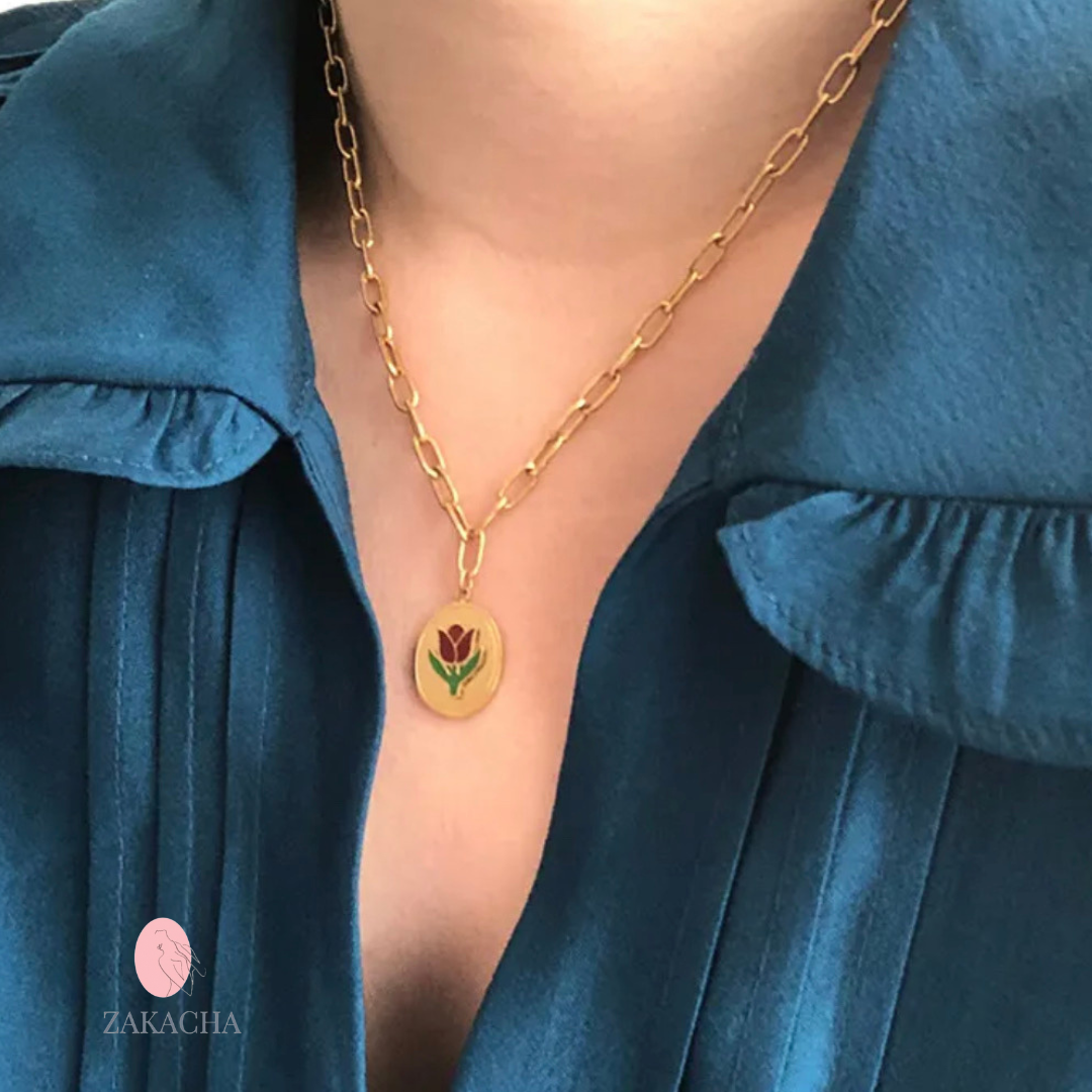 Parure collier et boucles d'oreilles TULIPE