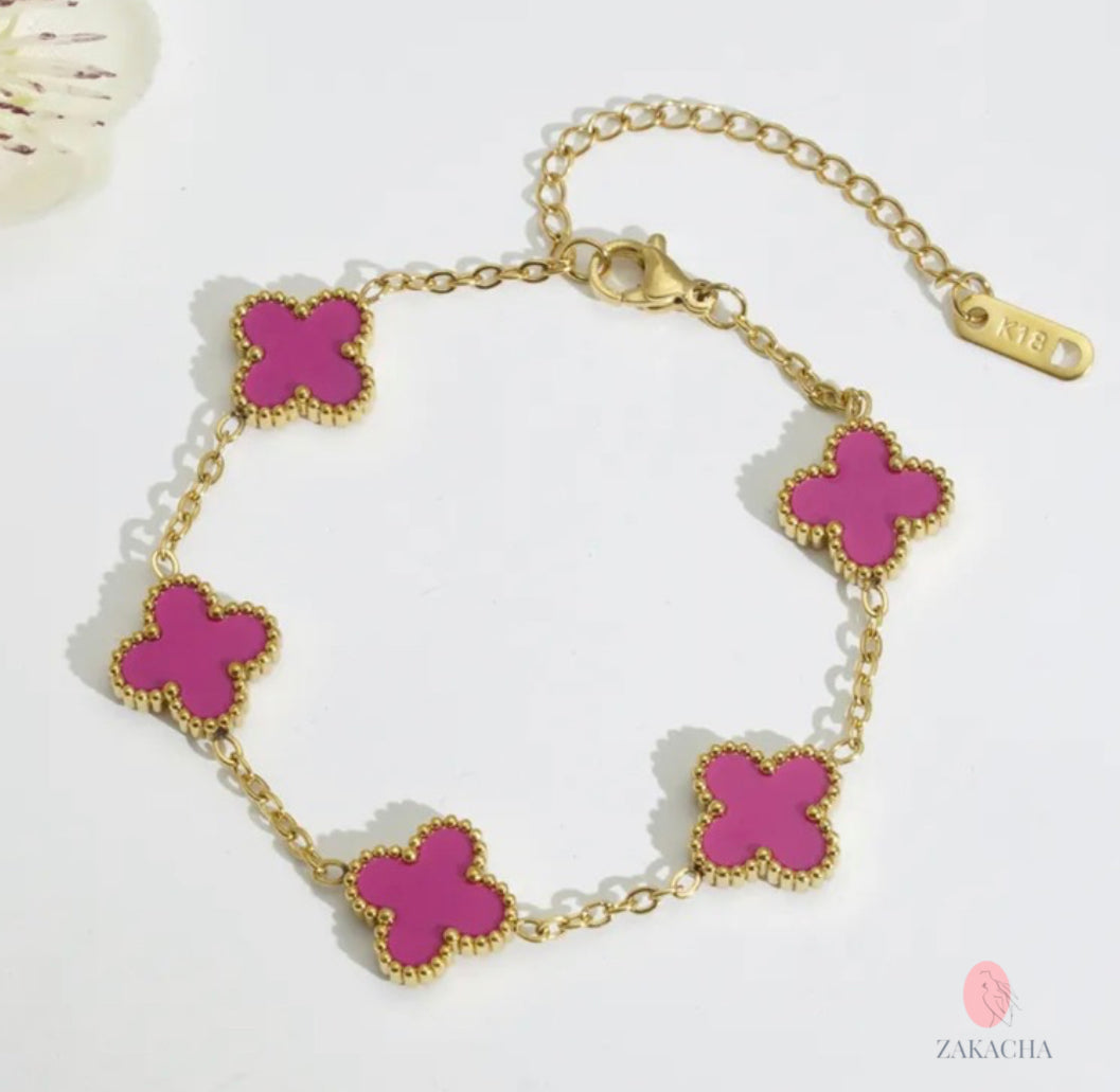 Parure TRÈFLE collier et bracelet Fushia