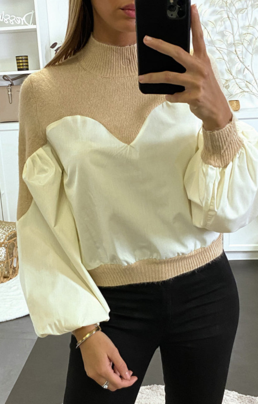 Pull ANA beige et blanc